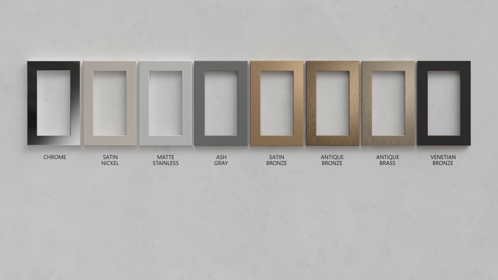 Control4 Lux snap-on metal faceplates — 10 premium finishes including satin brass, matte black, and polished nickel